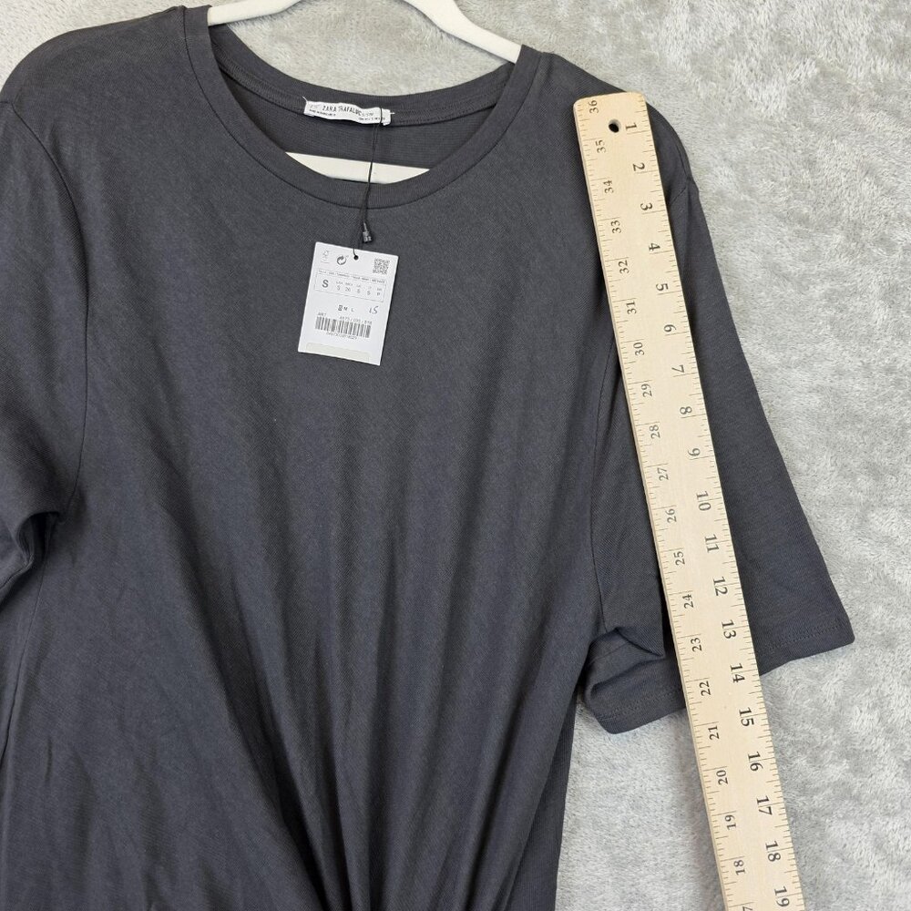 Zara Trafaluc Dress Womens Small Gray Knot Front Midi Short Sleeve Casual S/S18 - Picture 5 of 11